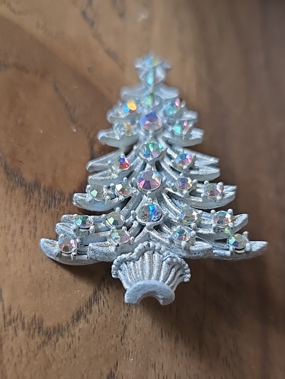 Silver Rhinestone Christmas Tree Brooch